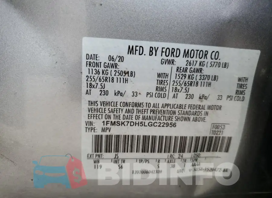 1FMSK7DH5LGC22956 Photo# 13
