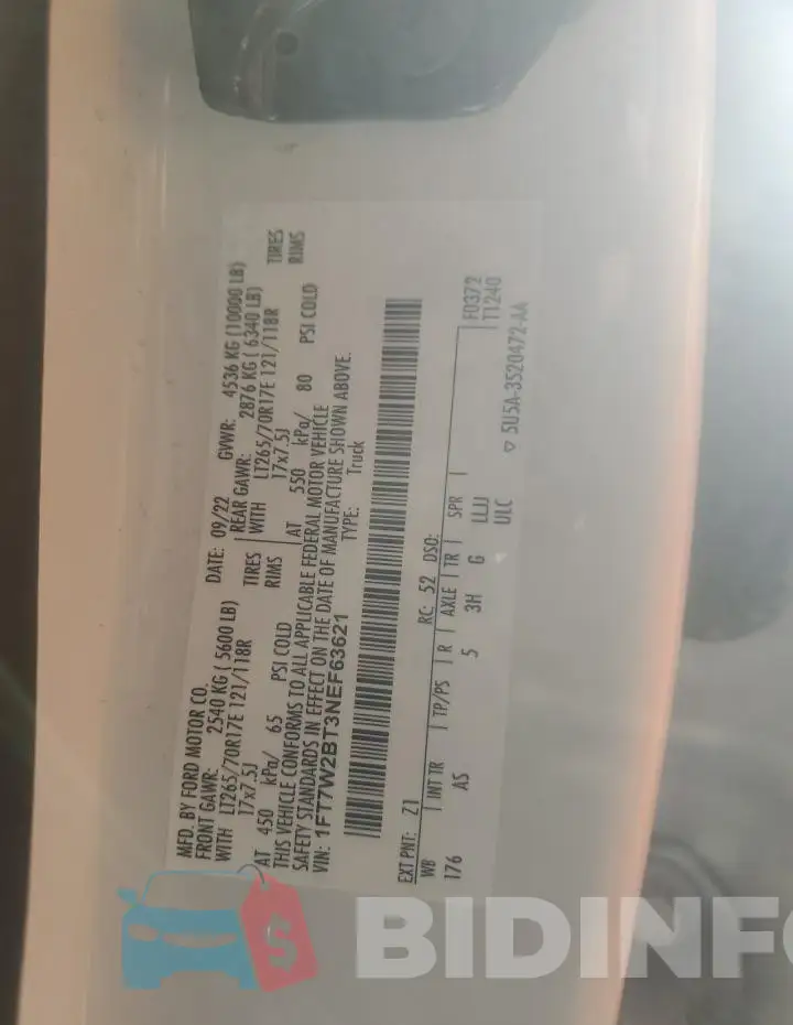 1FT7W2BT3NEF63621 Photo# 13