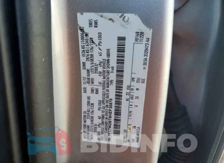 1FT7W2BT8HEF30876 Photo# 12