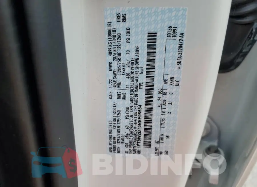 1FT8W2BT5NEF98584 Photo# 12