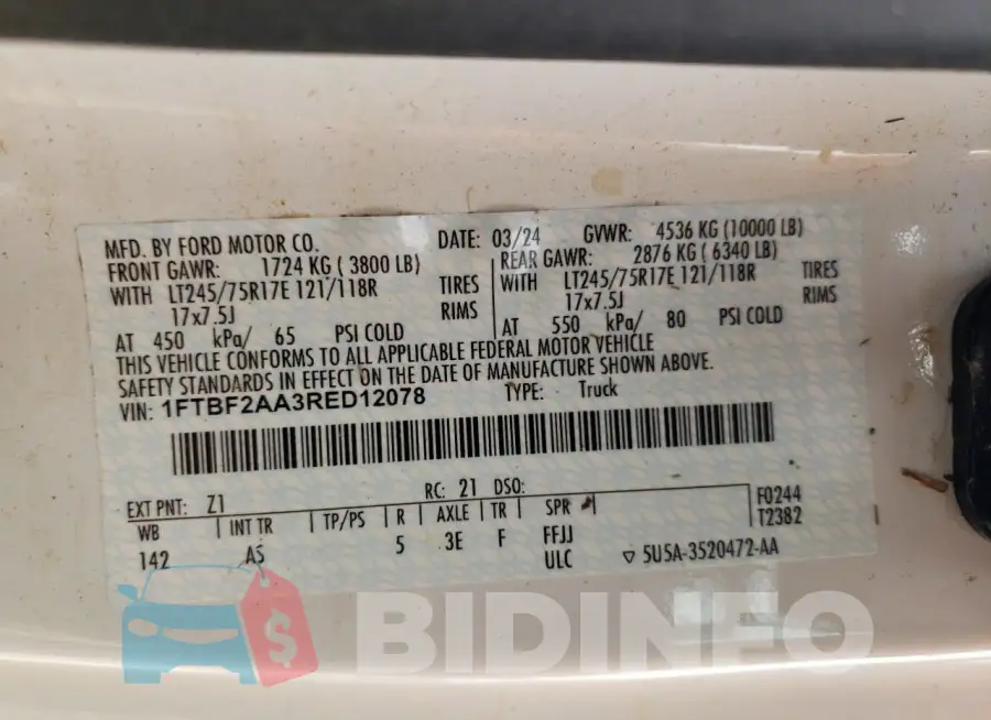 1FTBF2AA3RED12078 Photo# 12
