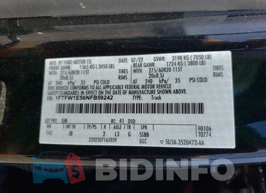 1FTFW1E56NFB59242 Photo# 12