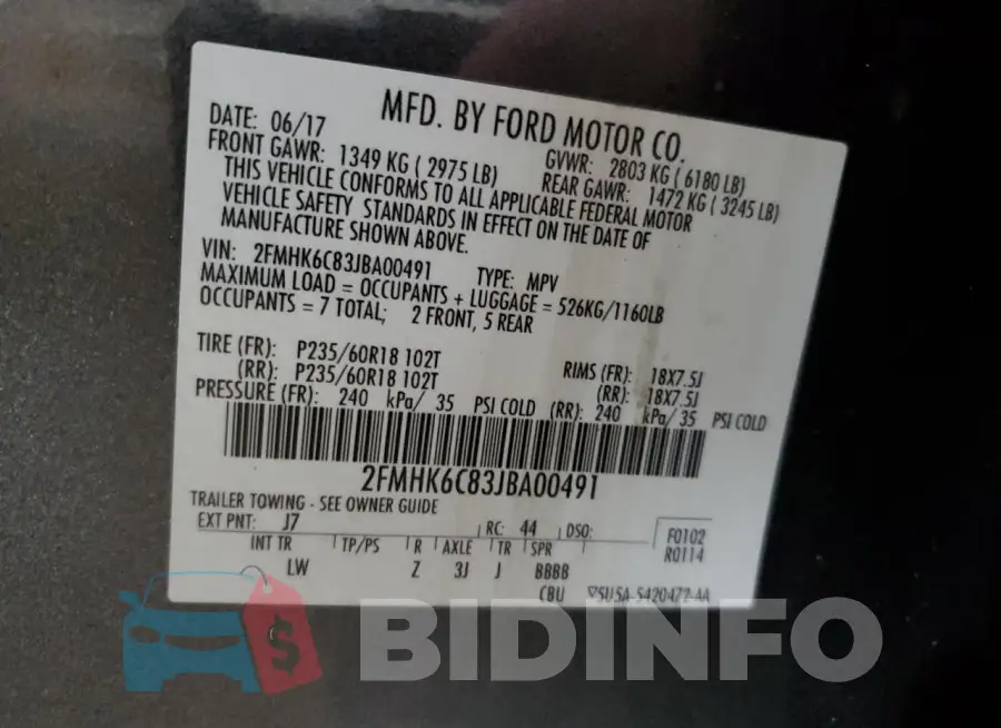 2FMHK6C83JBA00491 Photo# 14