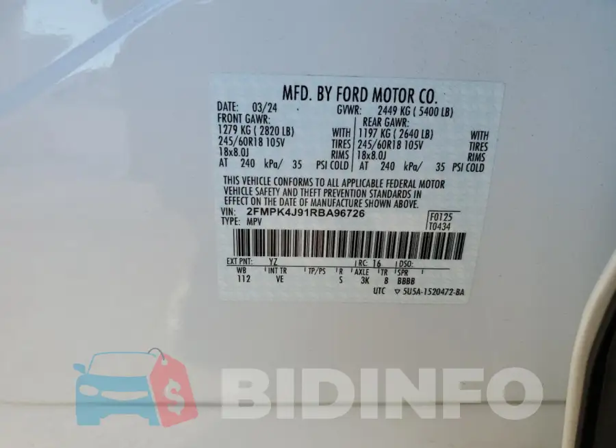 2FMPK4J91RBA96726 Photo# 14