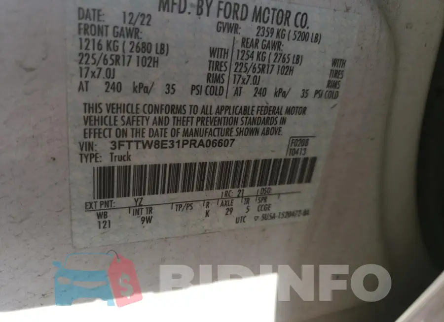 3FTTW8E31PRA06607 Photo# 12