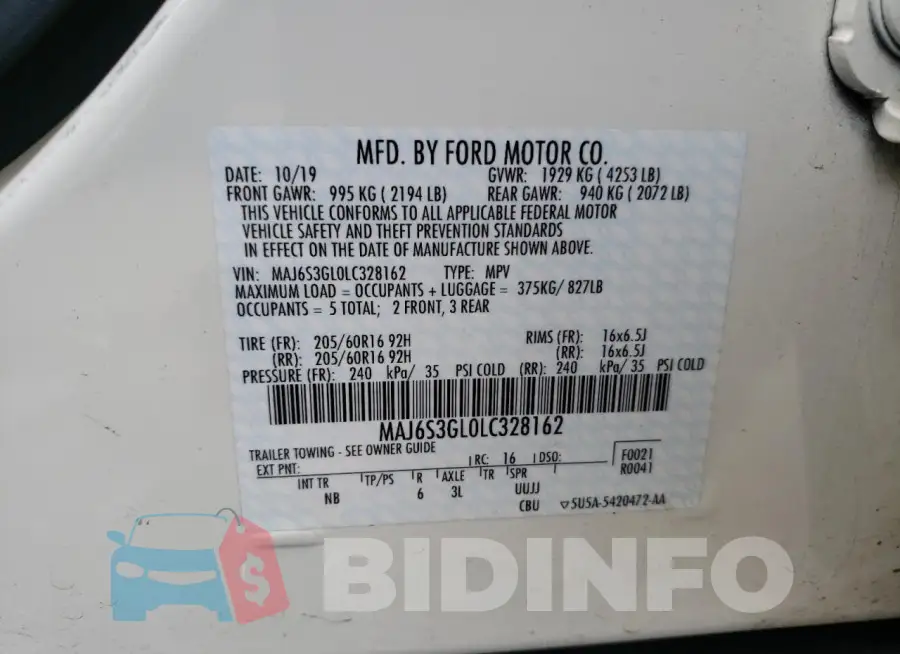 MAJ6S3GL0LC328162 Photo# 13
