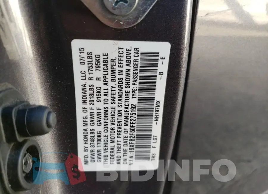 19XFB2F50FE275192 Photo# 12