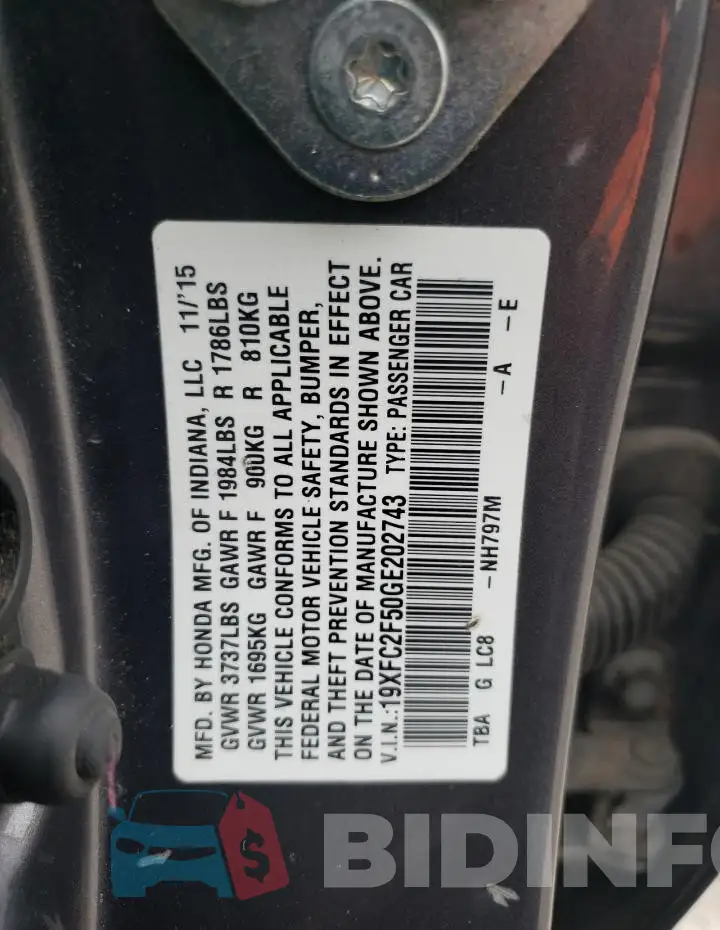 19XFC2F50GE202743 Photo# 12