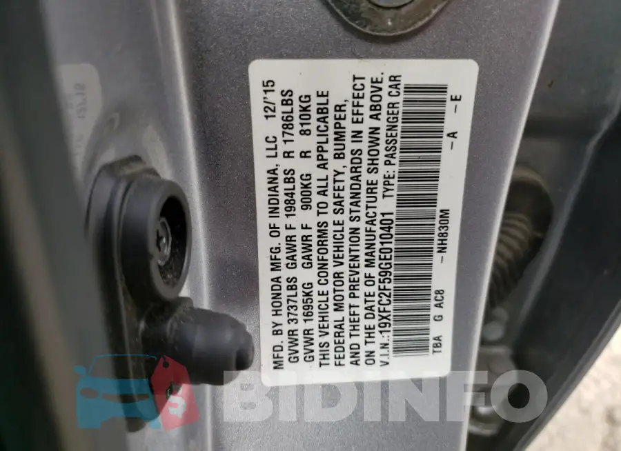 19XFC2F59GE010401 Photo# 13