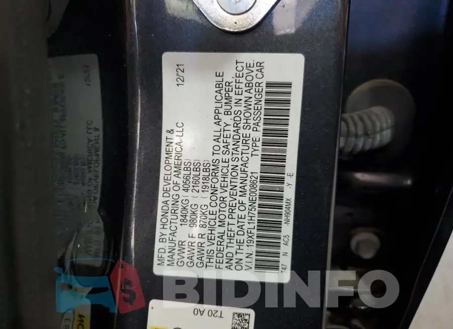 19XFL1H75NE008621 Photo# 12