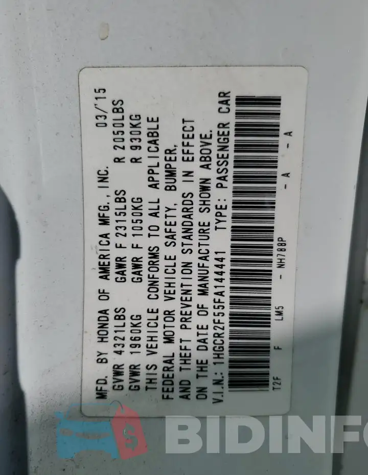 1HGCR2F55FA144441 Photo# 13