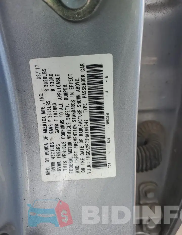 1HGCR2F73HA196042 Photo# 12