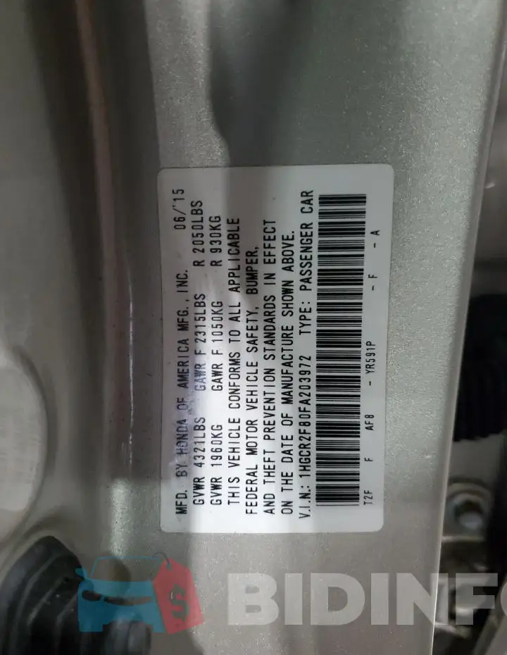 1HGCR2F80FA203972 Photo# 13