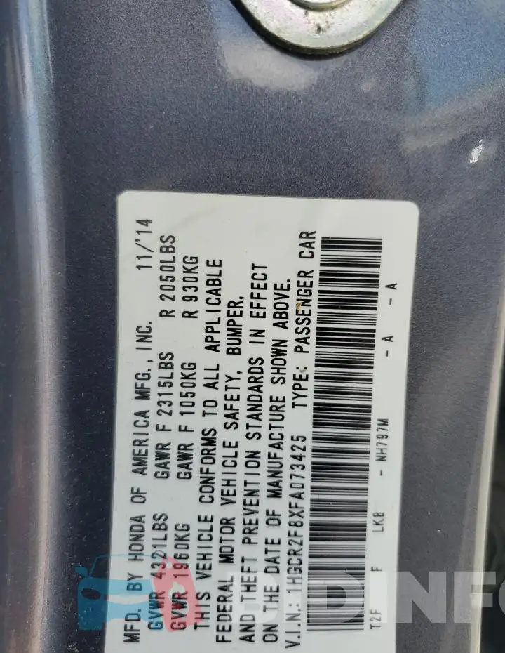 1HGCR2F8XFA073425 Photo# 13