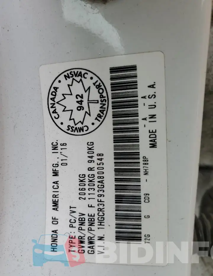 1HGCR3F93GA800548 Photo# 13