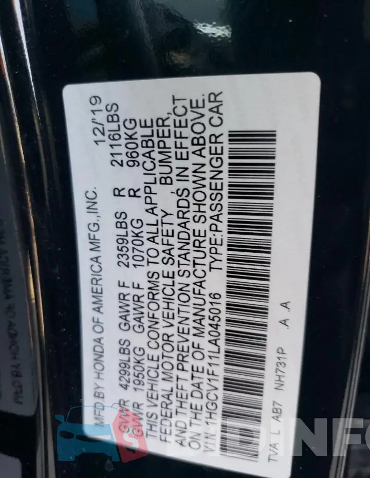 1HGCV1F11LA045016 Photo# 12