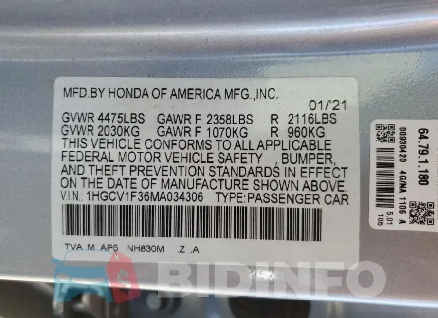 1HGCV1F36MA034306 Photo# 12