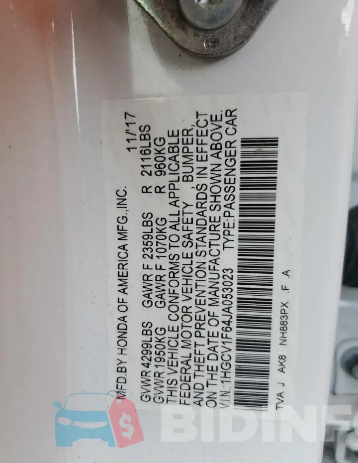 1HGCV1F64JA053023 Photo# 13