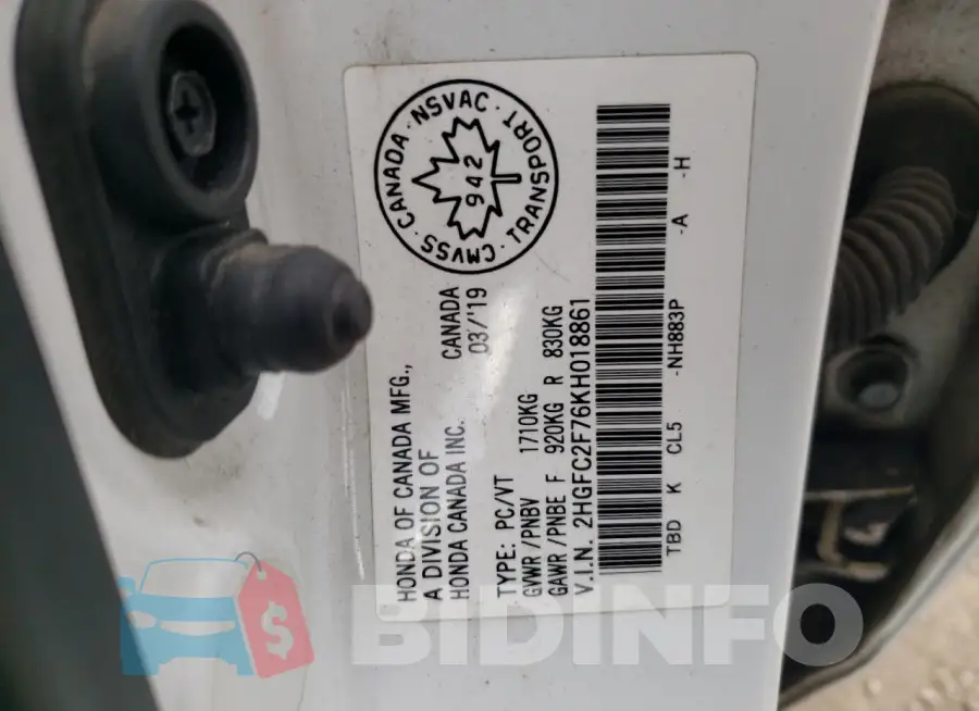 2HGFC2F76KH018861 Photo# 12