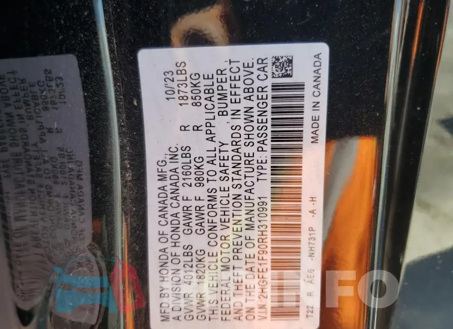 2HGFE1F90RH310991 Photo# 12