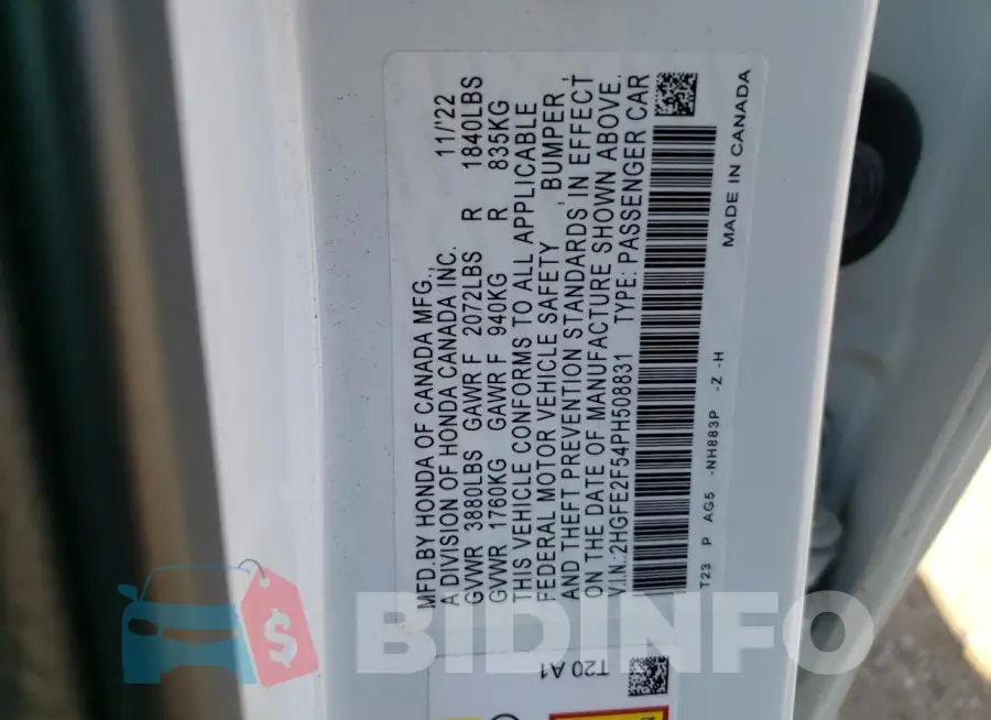 2HGFE2F54PH508831 Photo# 12