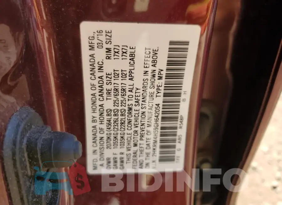 2HKRM4H59GH642054 Photo# 13