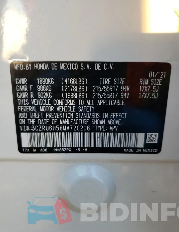 3CZRU6H58MM720206 Photo# 13