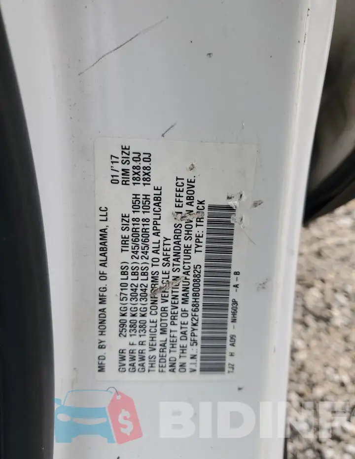 5FPYK2F68HB008825 Photo# 13
