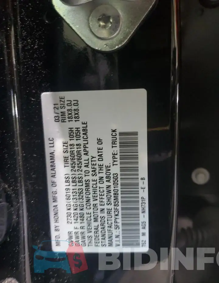 5FPYK3F85MB010503 Photo# 12