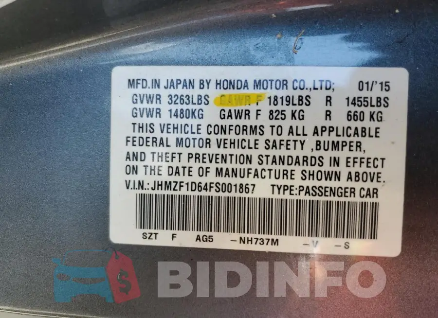 JHMZF1D64FS001867 Photo# 13