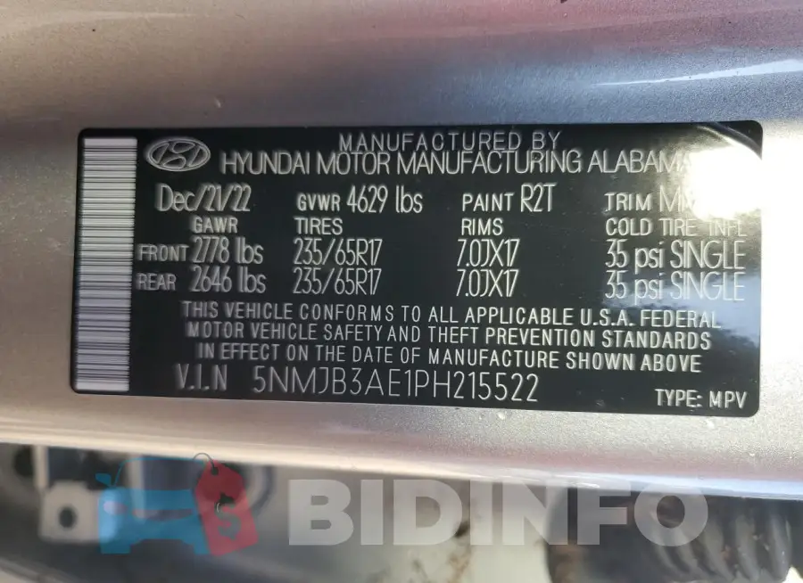 5NMJB3AE1PH215522 Photo# 14