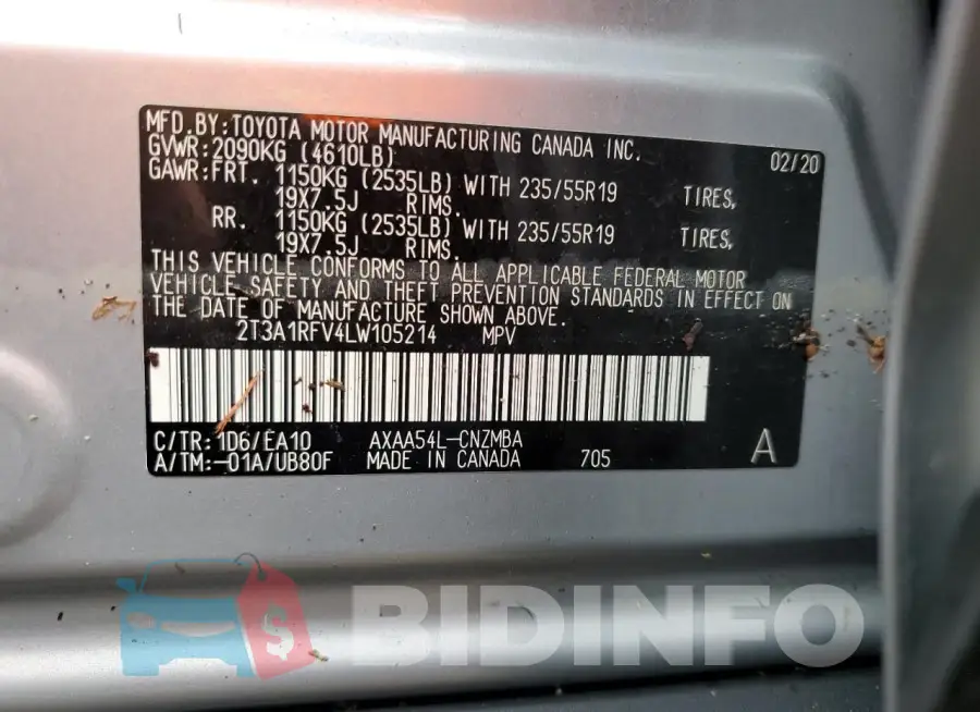 2T3A1RFV4LW105214 Photo# 14