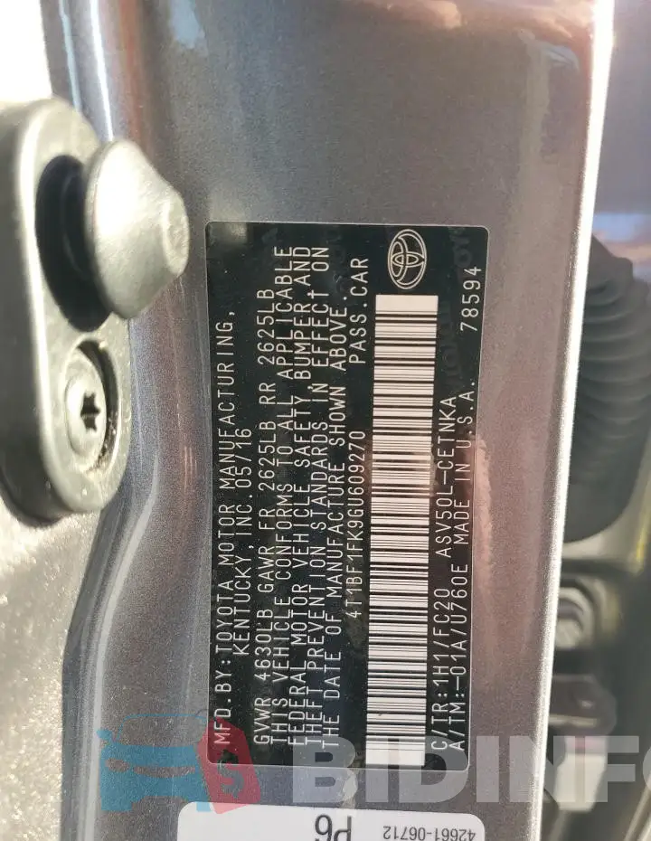 4T1BF1FK9GU609270 Photo# 13