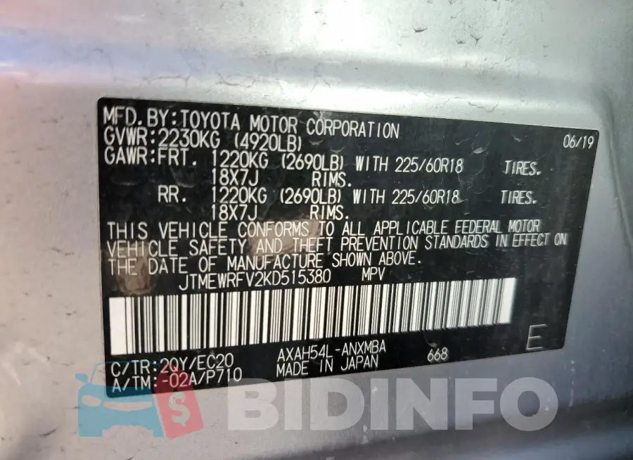 JTMEWRFV2KD515380 Photo# 13