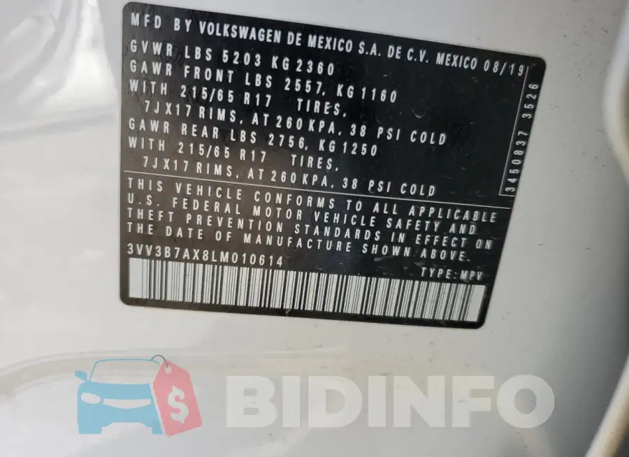 3VV3B7AX8LM010614 Photo# 14