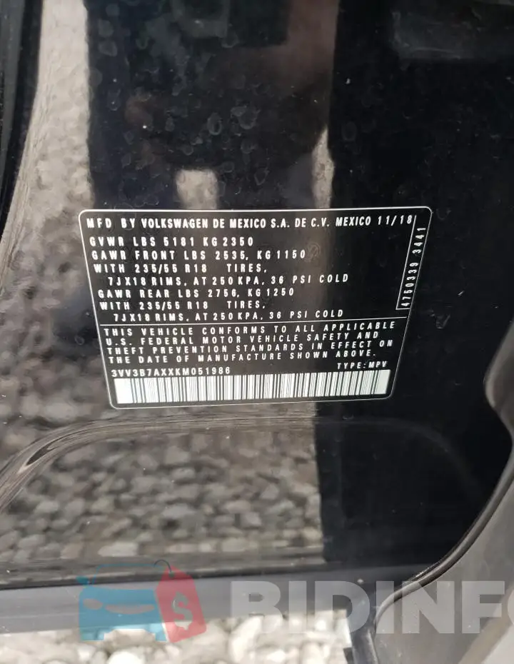 3VV3B7AXXKM051986 Photo# 14