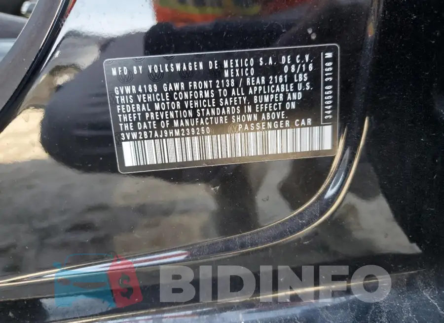 3VW2B7AJ9HM239250 Photo# 12