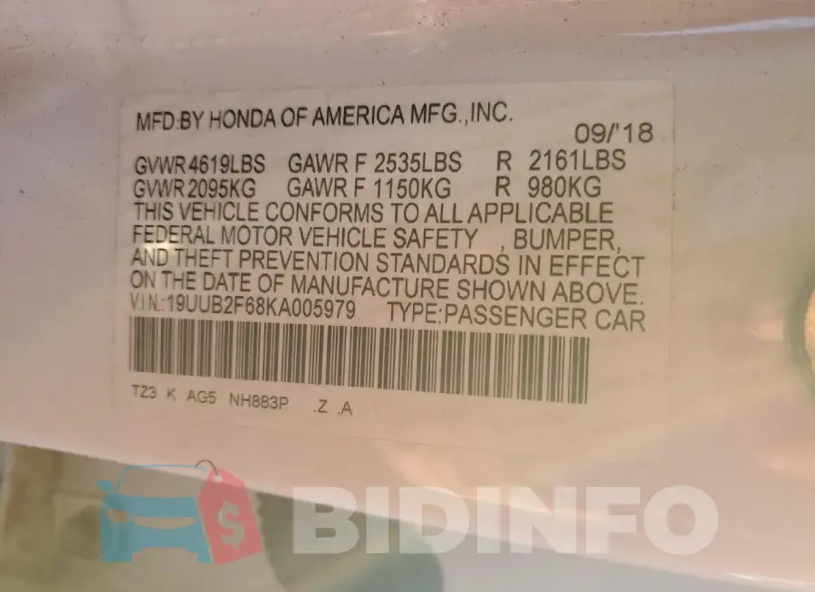 19UUB2F68KA005979 Photo# 12