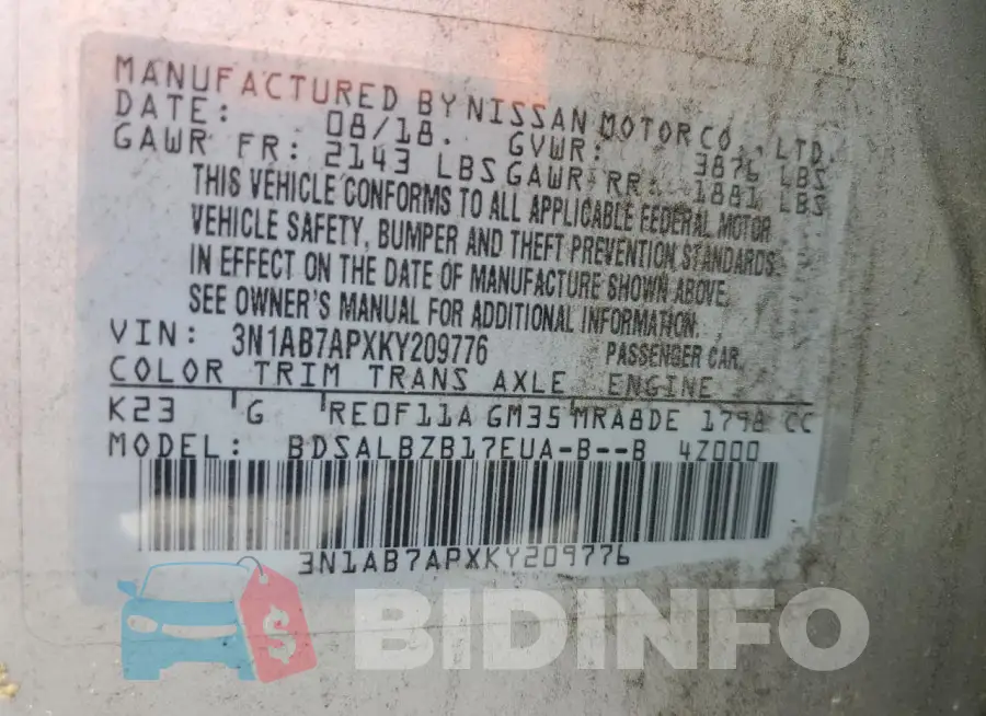 3N1AB7APXKY209776 Photo# 13