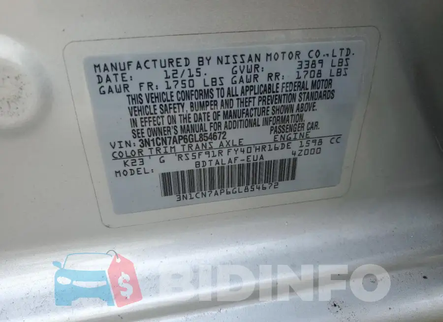 3N1CN7AP6GL854672 Photo# 13