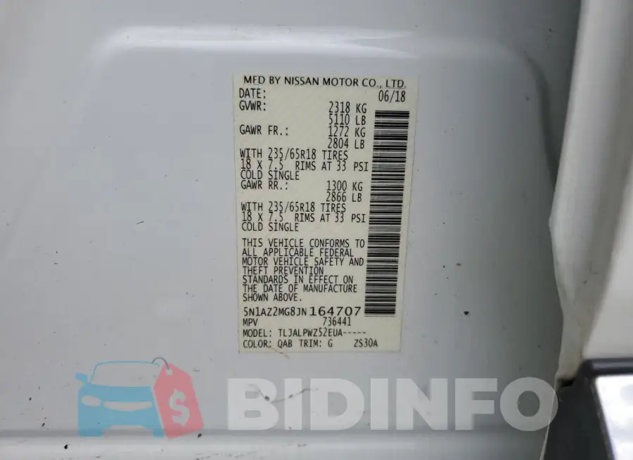5N1AZ2MG8JN164707 Photo# 13