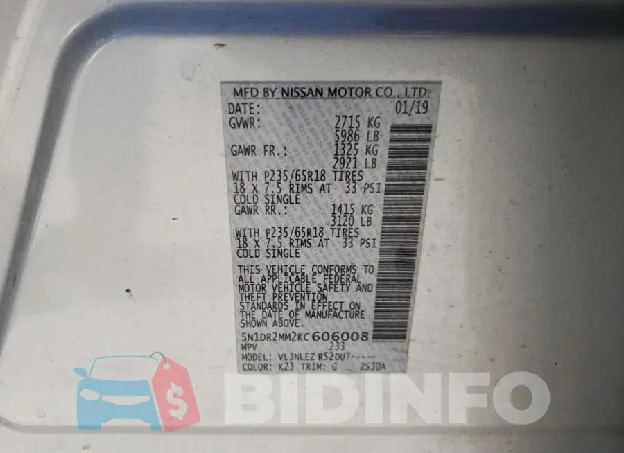 5N1DR2MM2KC606008 Photo# 13