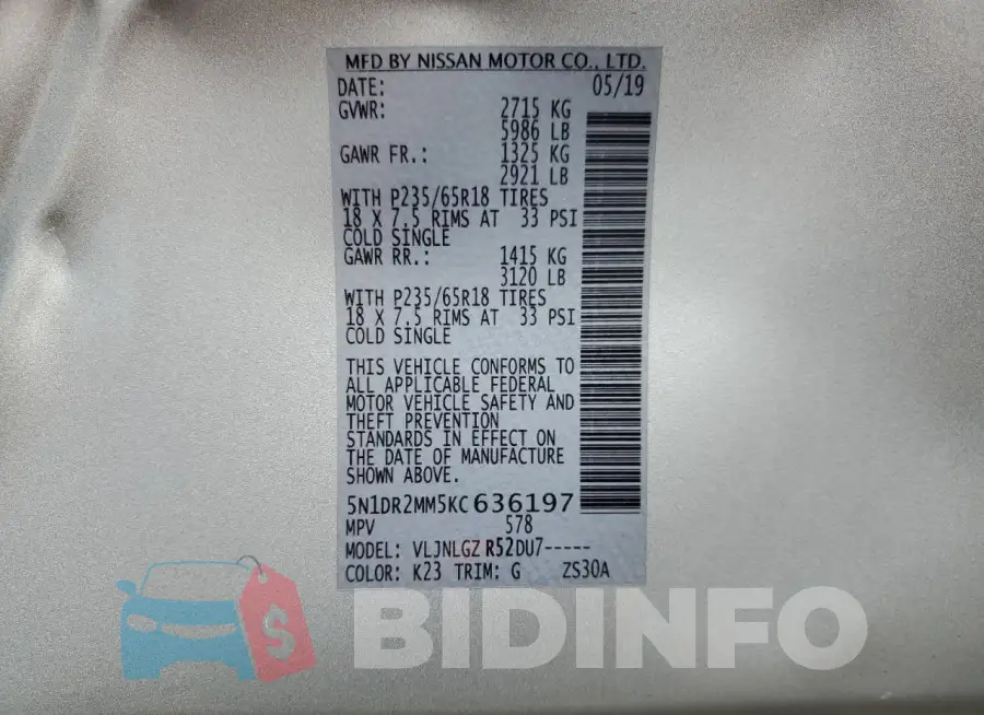 5N1DR2MM5KC636197 Photo# 14