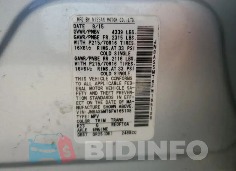 JN8AS5MT6FW165108 Photo# 13