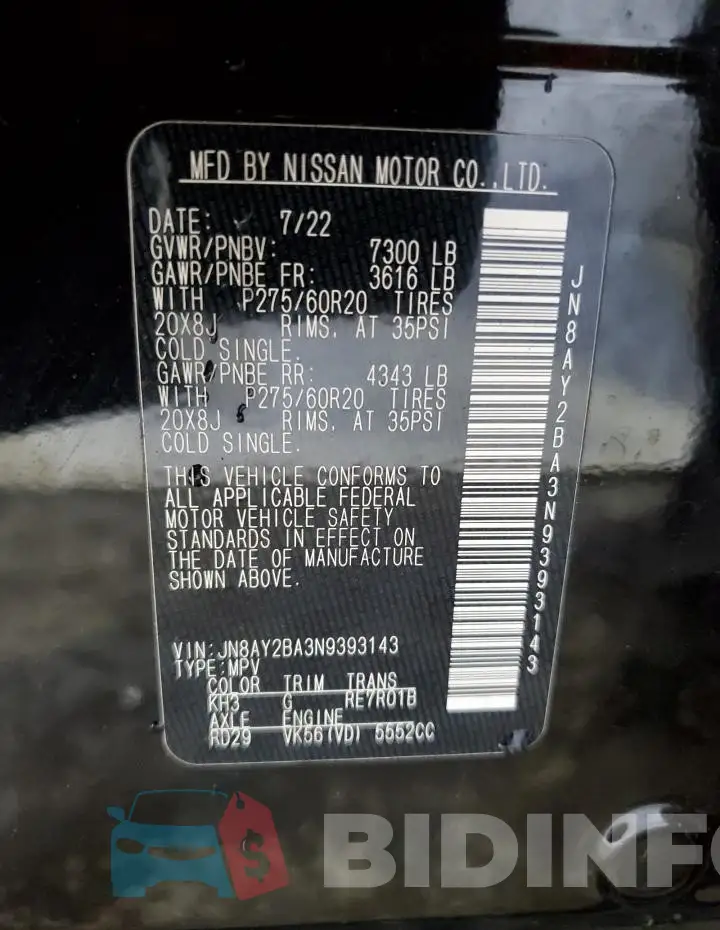 JN8AY2BA3N9393143 Photo# 13