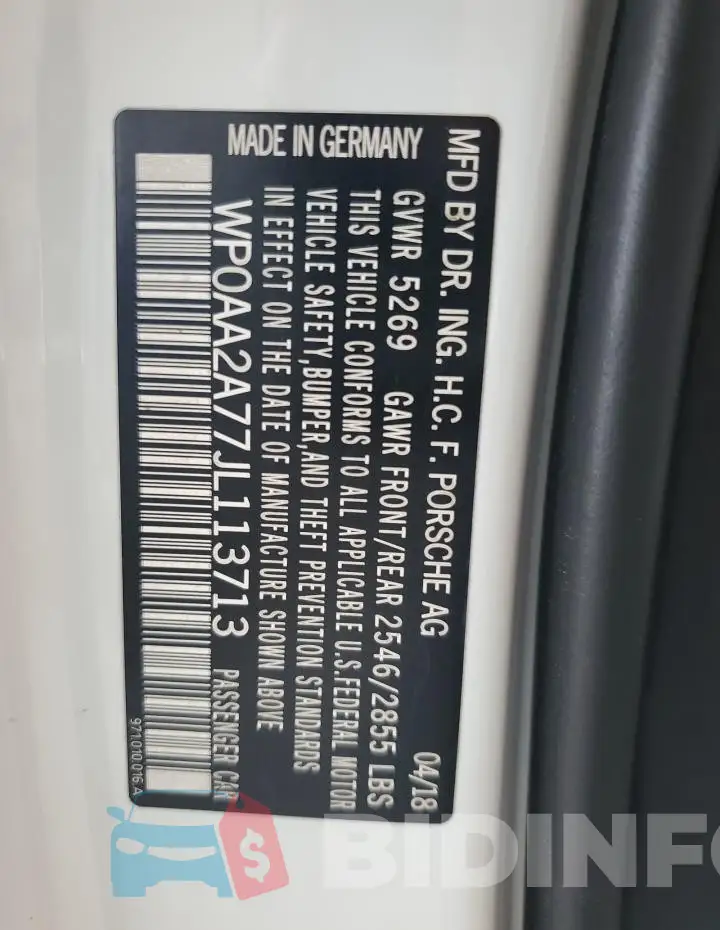 WP0AA2A77JL113713 Photo# 13