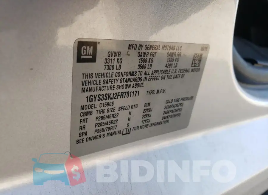 1GYS3SKJ2FR701171 Photo# 13