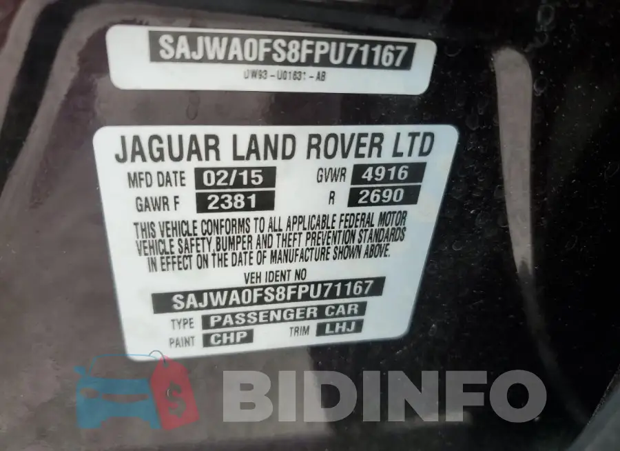 SAJWA0FS8FPU71167 Photo# 12