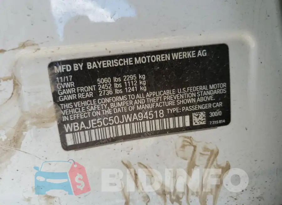 WBAJE5C50JWA94518 Photo# 13