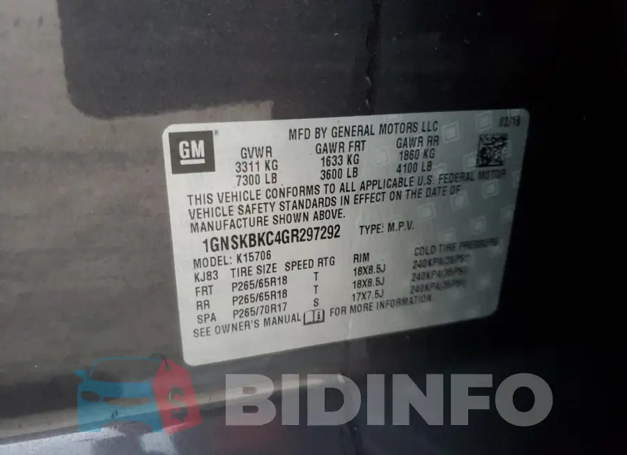 1GNSKBKC4GR297292 Photo# 13